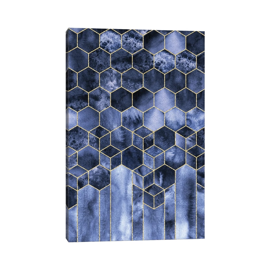 iCanvas "Modern Geometric Navy Blue and Gold Abstract Cubes Watercolor" by Nature Magick Canvas Print