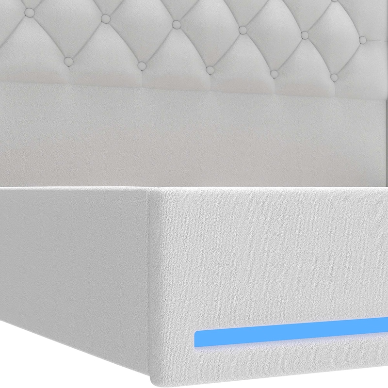 Moasis Queen Size Velvet Upholstered Bed Frame with 4 Storage Drawers & RGB Lights