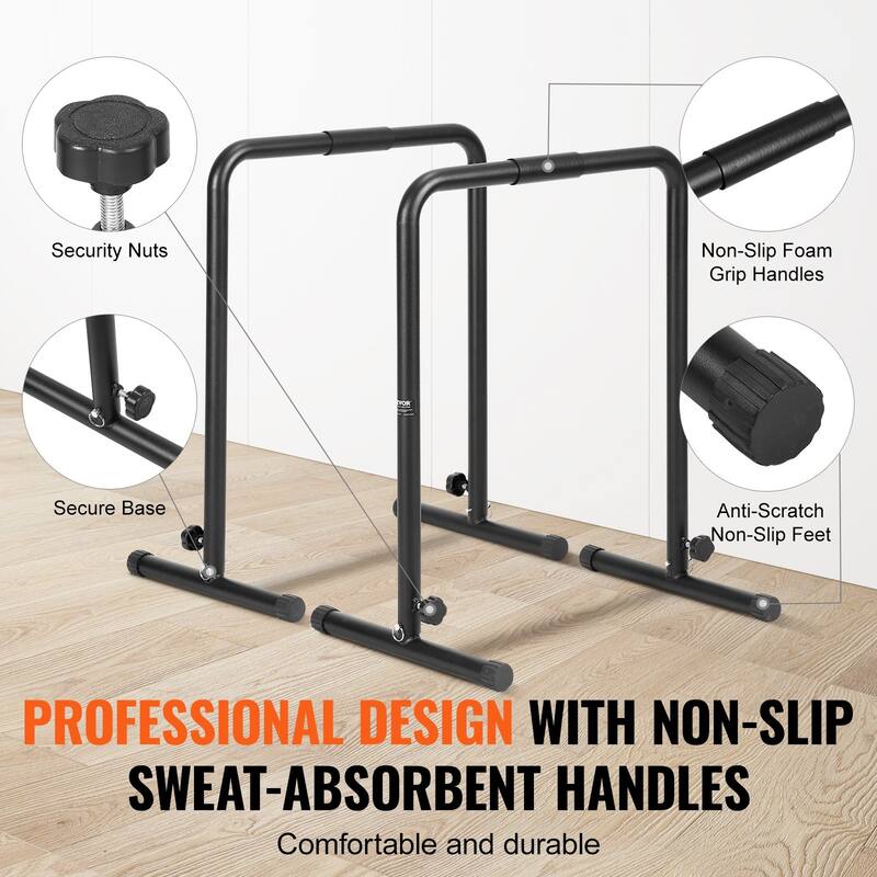 Adjustable Steel Dip Bar 440 lbs. Capacity, 3 Levels, Portable Gym - 25.8" x 18.85" x 40.23"