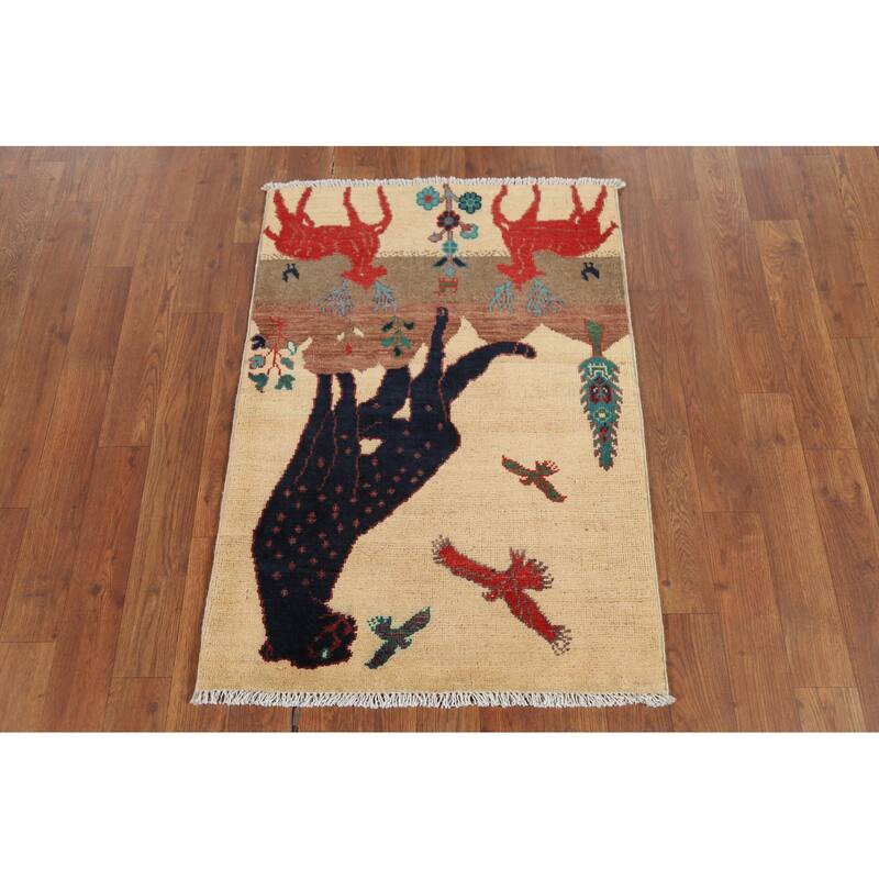 Animals Design Kazak Accent Rug Hand-Knotted Wool Carpet - 2'1"x 2'10"