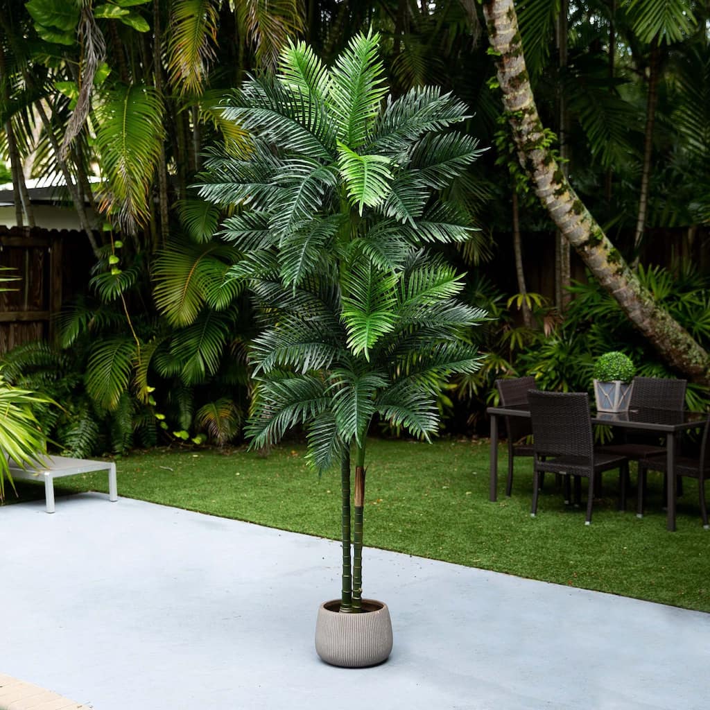 Double Stem Robellini Palm Artificial Tree with Planter - 9'