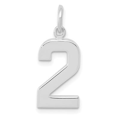 14k White Gold Medium Number 2 Pendant & Charm (L-17.89mm, W-9.39mm)