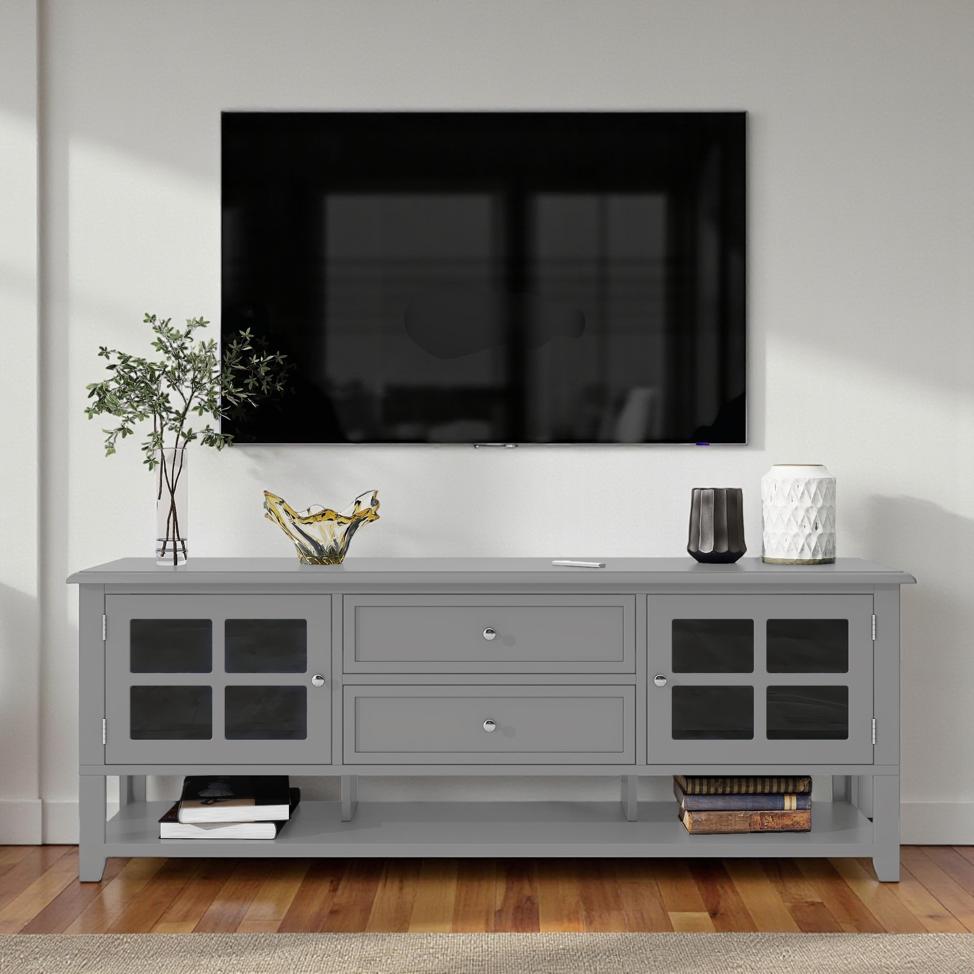 TV Stand for 60'' TV, Modern MDF Entertainment Center with Storage Cabinets, Media Console Table for Living Room & Bedroom