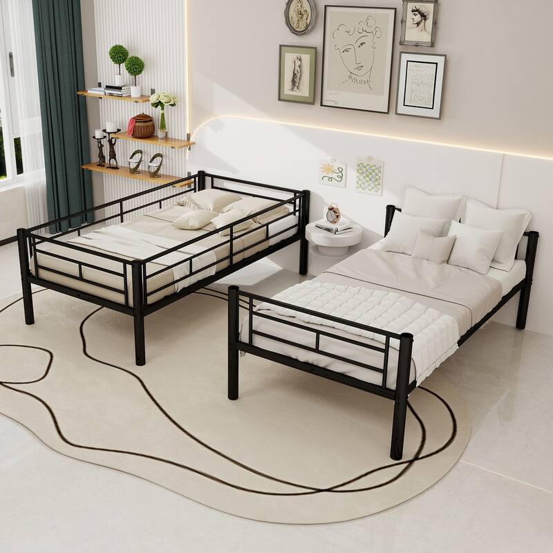 GDFStudio - Twin Over Twin Metal Convertible Bunk Bed Frame