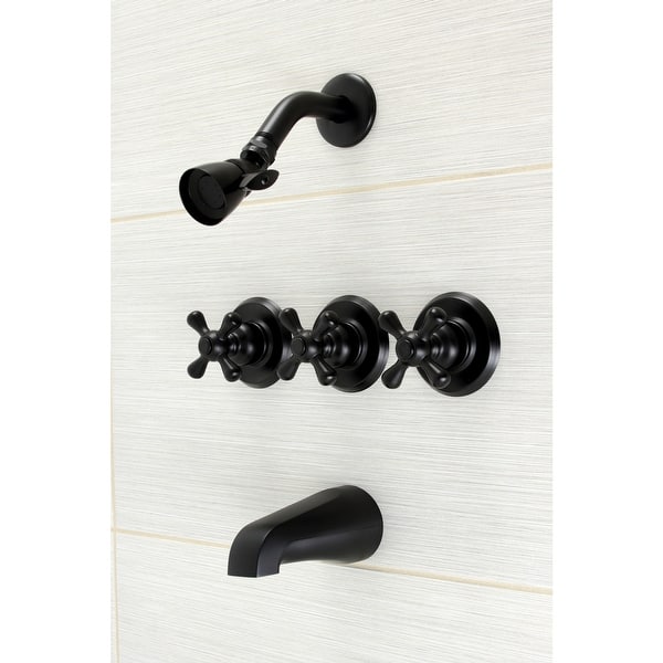 slide 2 of 2, Victorian Three-Handle Tub and Shower Faucet Matte Black