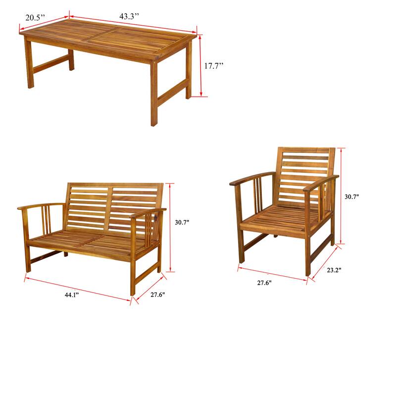 Roma 4pc Modular Outdoor Sofa and Table Set, Brown Acacia Wood, White