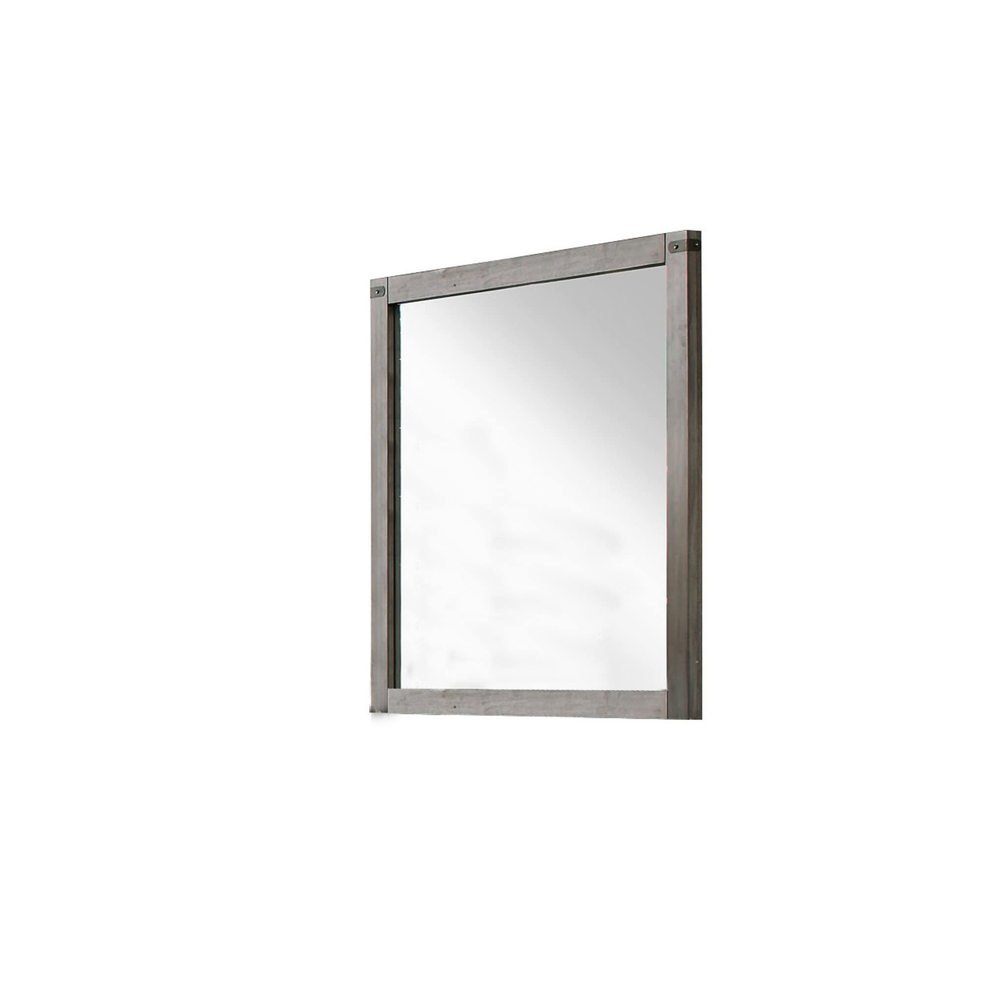 Industrial Style Wooden Frame Mirror with Metal Brackets and Rivets, Brown