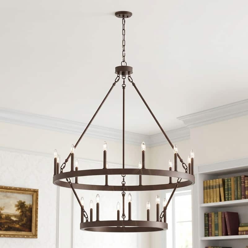 Acroma 20-light Modern Farmhouse 40In Round Wagon Wheel Chandelier with UL