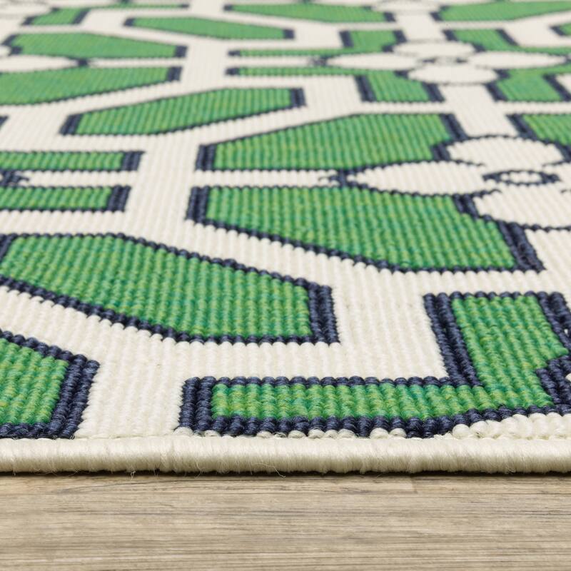 Harlowe Geometric Tile Motif Ivory/ Green Area Rug