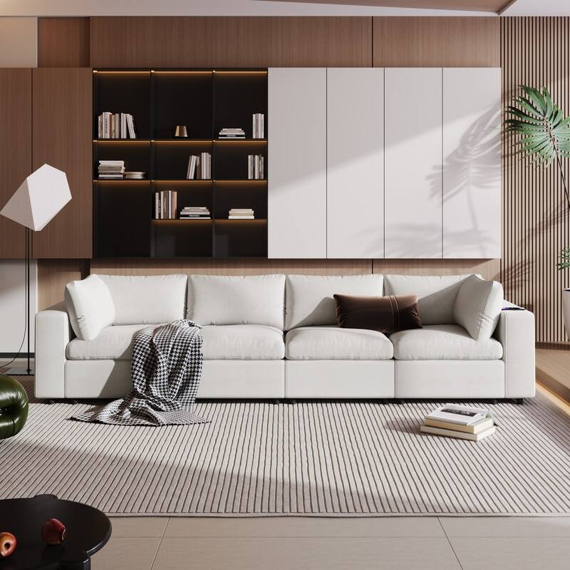 Modular Sofa with Wireless Charging and Built-in Bluetooth Speaker in Arm