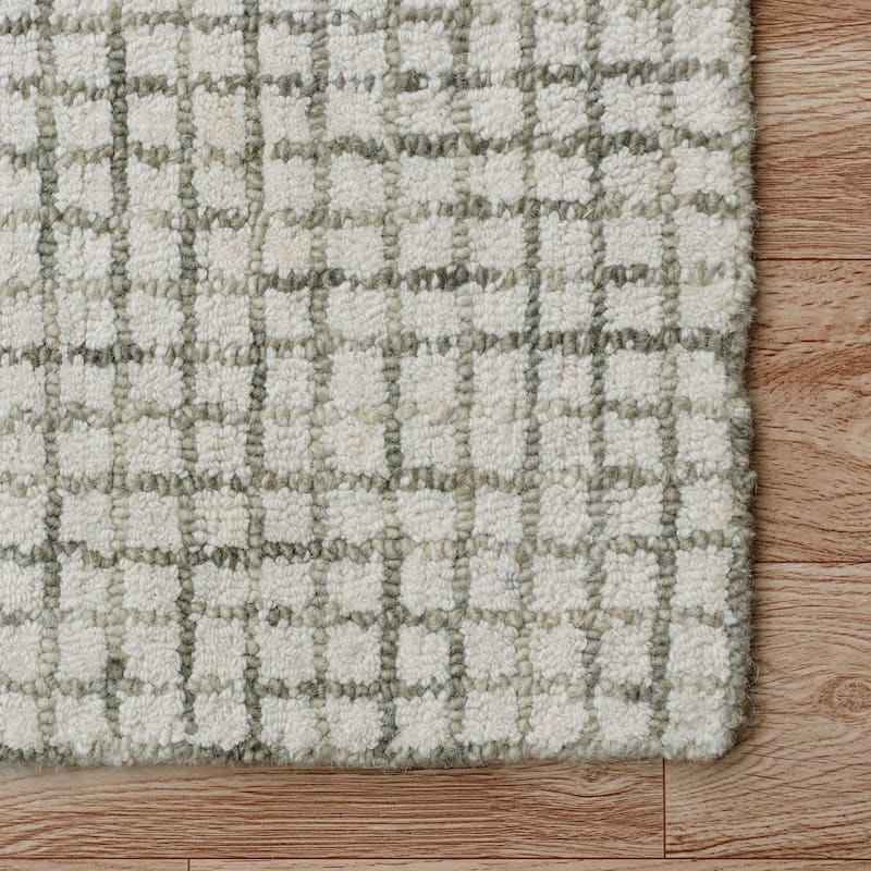 Sevita Hand-hooked Geometric Organic Wool Area Rug, Tan and Ivory