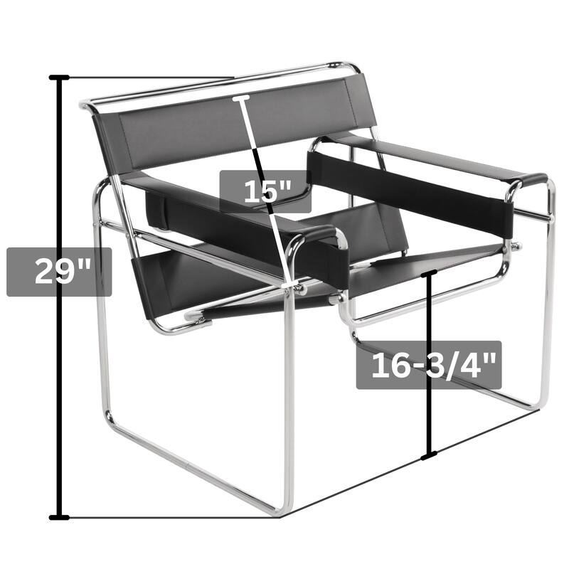 Breuer Chair Company Model B3 Wassilly Armchair Arm Chair w/ Chrome Frame & Black Bonded (REgenerated) Leather (Made in Italy)