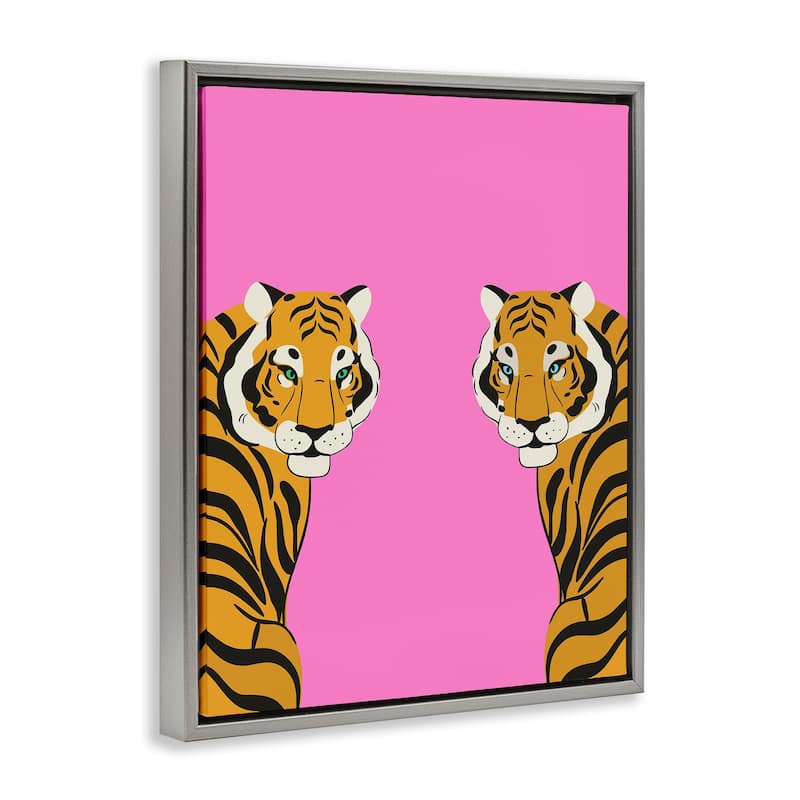 Stupell Bold Mirrored Tigers on Pink Framed Floater Canvas Wall Art Design By House of Lulu