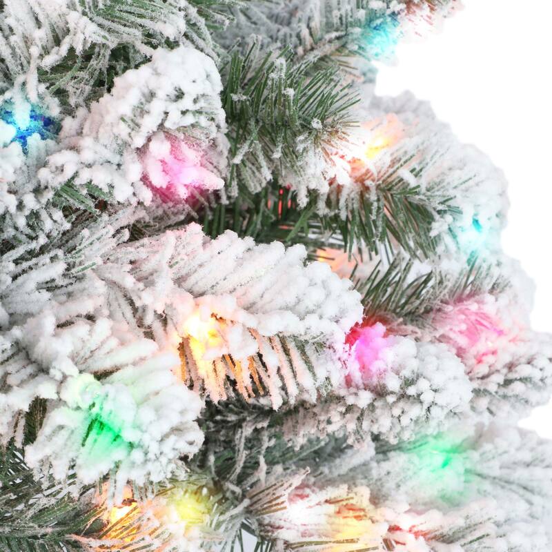 6.5' Flocked Virginia Pine Artificial Christmas Tree Multicolor Lights - 6.5 Foot