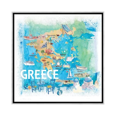 iCanvas "Greece Illustrated Travel Map With Landmarks And Highlights" by Markus & Martina Bleichner Framed