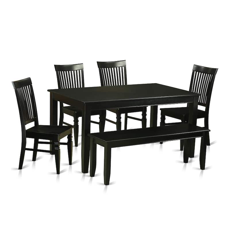 East West Furniture 6 Piece Dining Set Contains a Rectangle Dining Table and 4 Kitchen Chairs with a Bench, Black