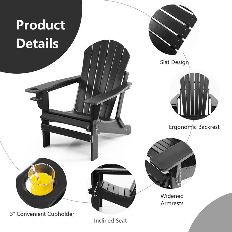 Gymax 2PCS Folding Adirondack Chair HDPE Patio Lounge Chair w/