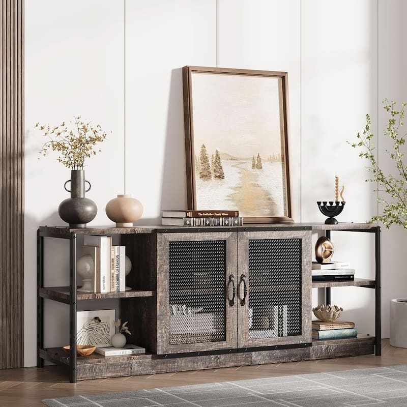 Industrial Entertainment Center TV Stand for for Living Room 65/75 inches TVs - N/A - Dark Oak