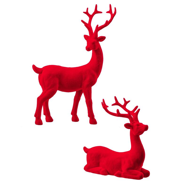 6-9.5" Resin Flocked Deer Set of 2