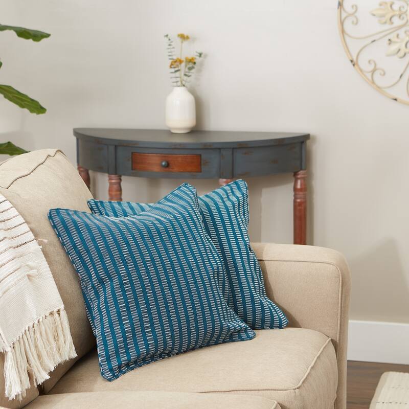 Off-White Dobby Stripes Recycled Cotton Pillow Cover 18x18 (Set of 2)