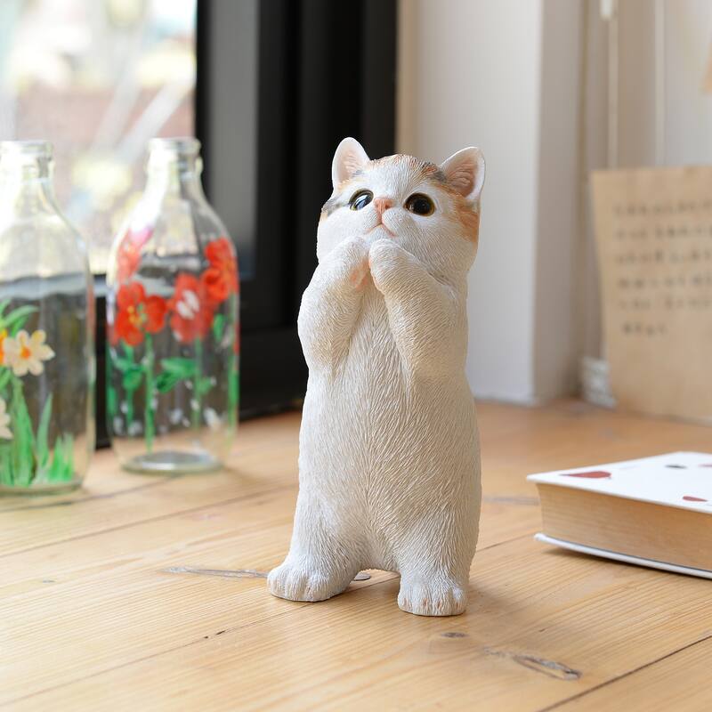 7" H Calico Cat Kitten Statue Praying
