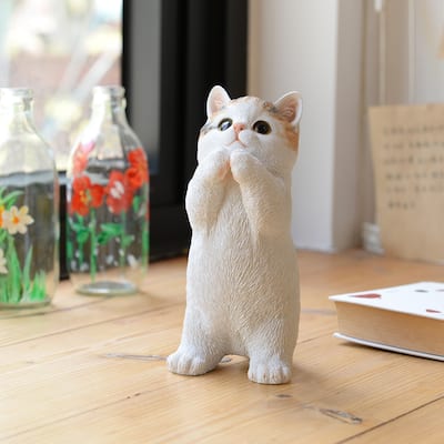 7" H Calico Cat Kitten Statue Praying