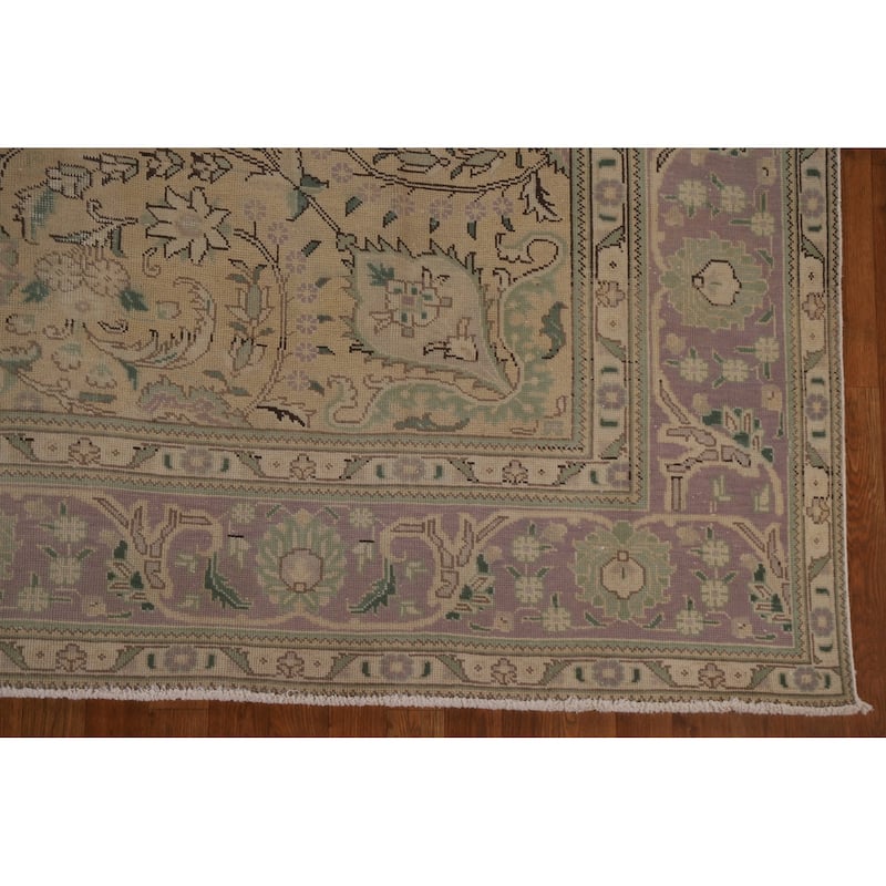 Vintage Distressed Tabriz Persian Area Rug Wool Hand-knotted Carpet - 8'7" x 11'0"