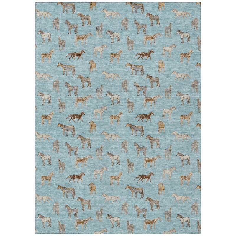 Machine Washable Indoor/ Outdoor Horses Chantille Rug
