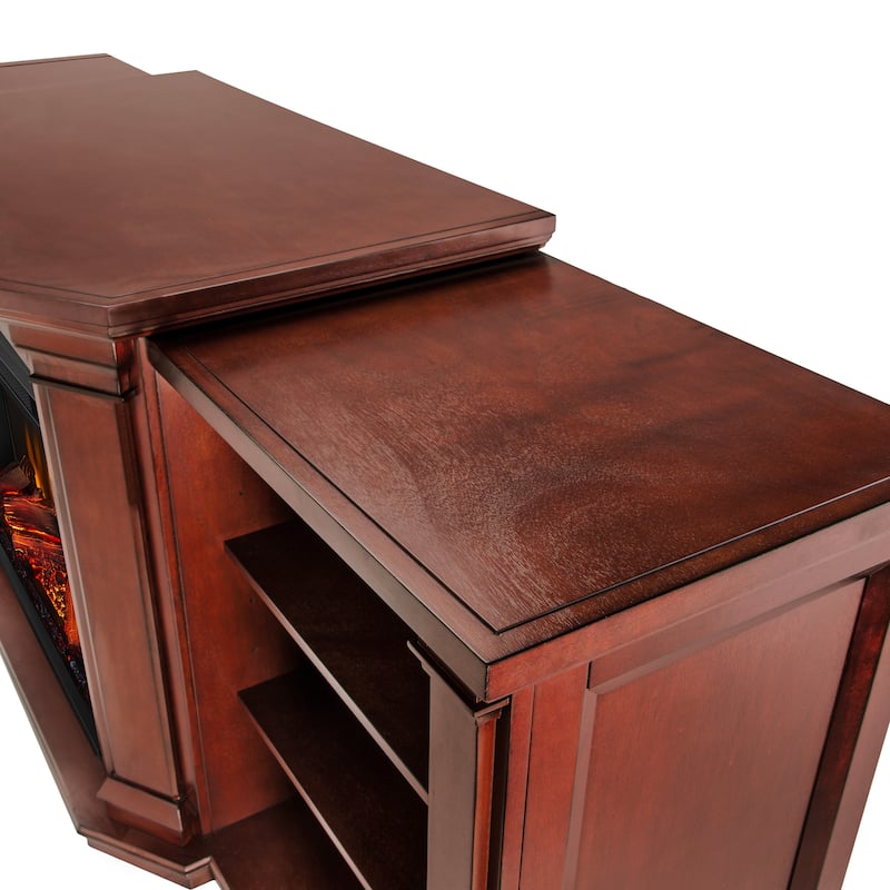Valmont 74.25" Electric TV Stand Fireplace in Dark Mahogany by Real Flame - 75.5 W x 21.5 D x 27.7 H