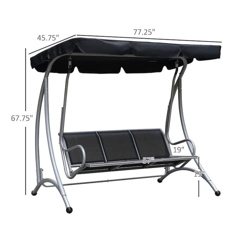 3-Seat Outdoor Canopy Swing with Stand, Adjustable Shade, Steel Frame