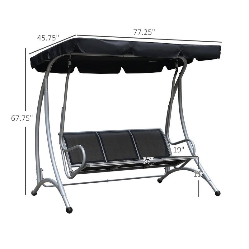 Steel 3-Seat Patio Swing with Canopy & Stand