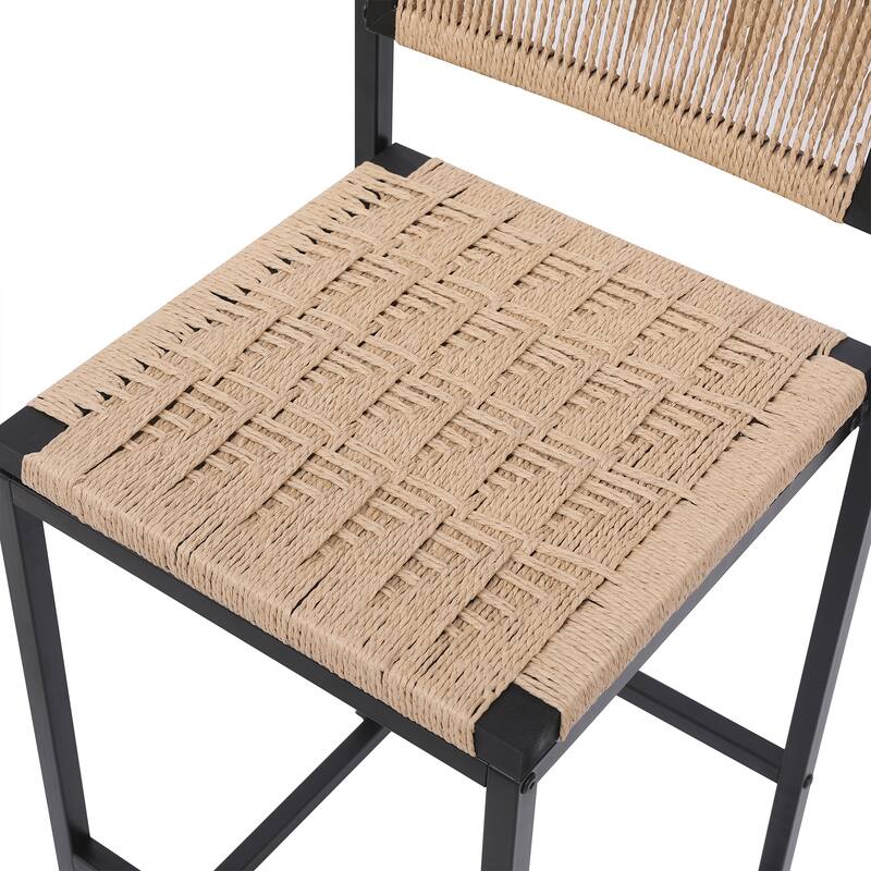 Kitchen Bar Stools With Footrest Set Of 2 Paper Rope Weave Dining Chairs Counter Height Barstool
