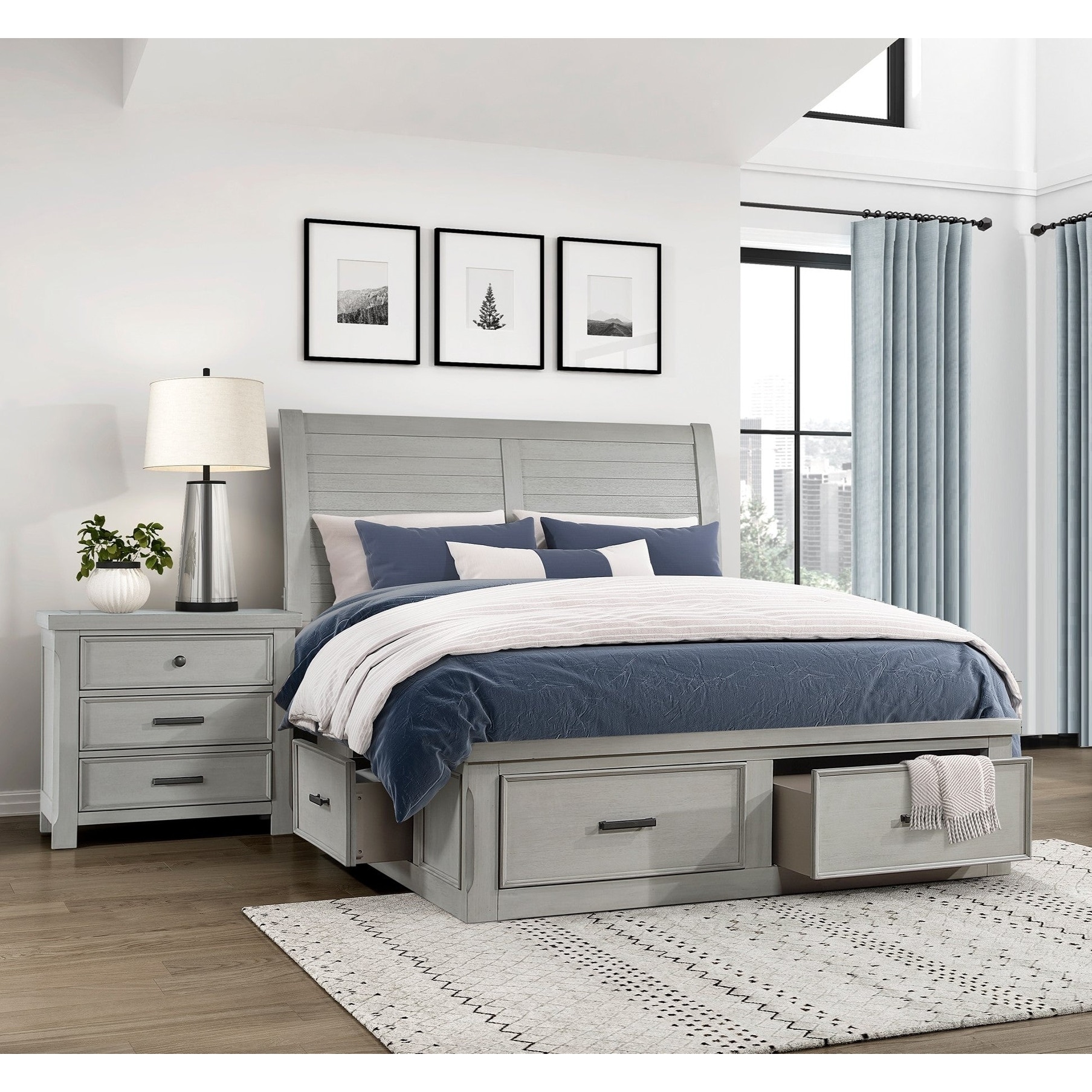 3-Piece Bedroom Furniture Set Storage Platform Bed and 2x Nightstands