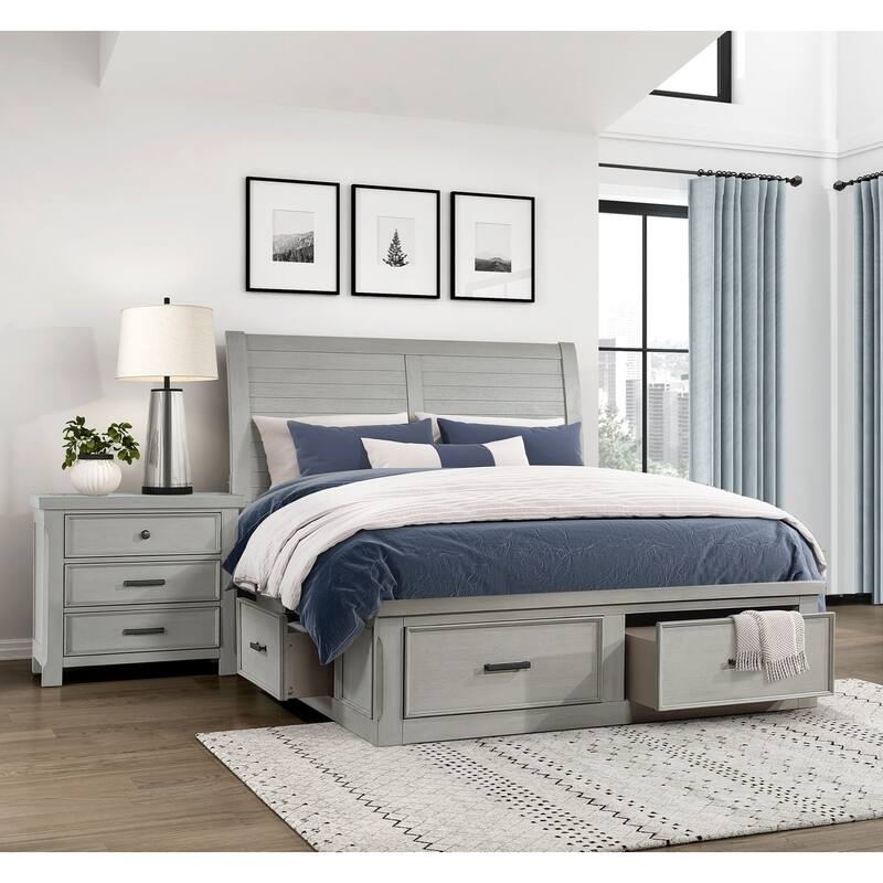 3-Piece Bedroom Furniture Set Storage Platform Bed and 2x Nightstands