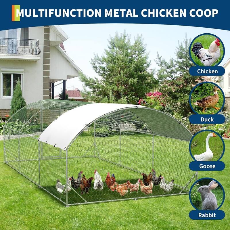 Metal Chicken Coop, Chicken Runs for Yard with Cover for Outdoor Farm Yard