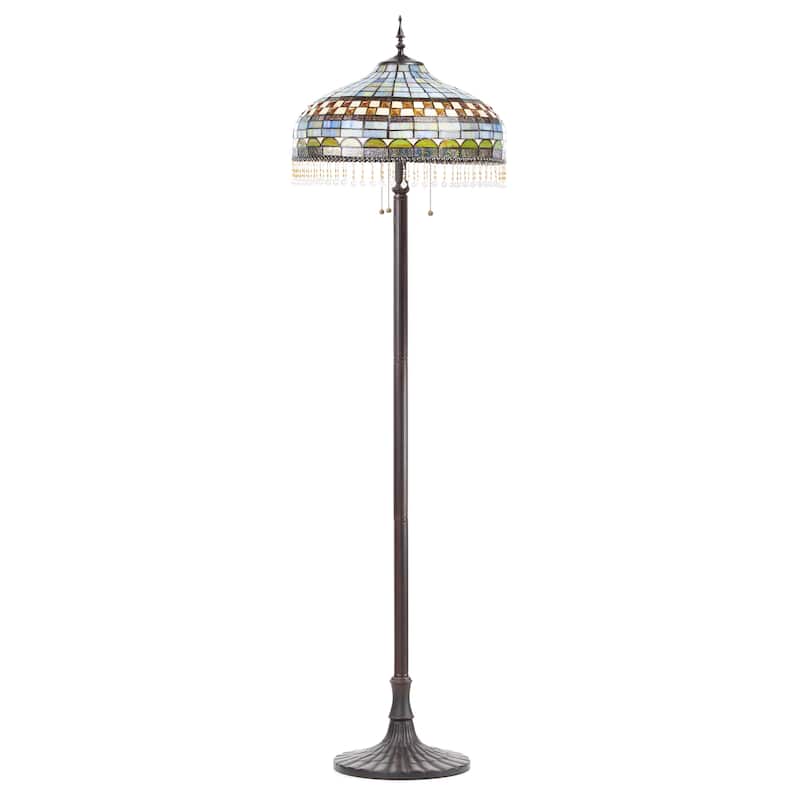 Victoria River of Goods Multicolor Stained Glass Dome Shade 64-Inch Floor Lamp - 18" x 18" x 64" - 18" x 18" x 64" - Blue/Green/Amber/Ivory/Brown/Bronze