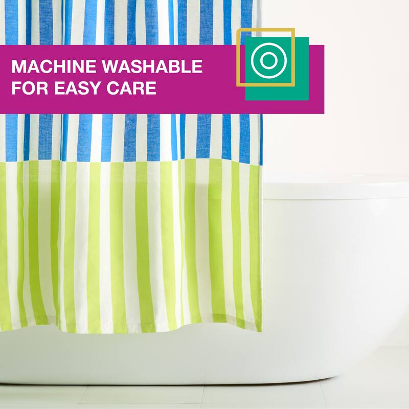 TOWN & COUNTRY PLAY Adeline Offset Stripe Cotton-Rich Breathable Fabric Shower Curtain with Anti-Rust Grommets