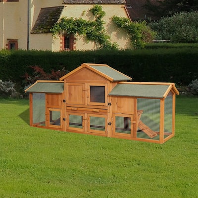 79.5"Bunny Cage,2 Runs House Habitats for Guinea Pigs Tray 2 Tier Waterproof Roof Pet Supplies Cottage Poultry Pen Enclosure