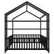 preview thumbnail 11 of 10, Black Full Size House Bed for Kids, Metal Montessori Floor Bed Frame with Fence for Boys, Girls, Detachable Storage Shelves