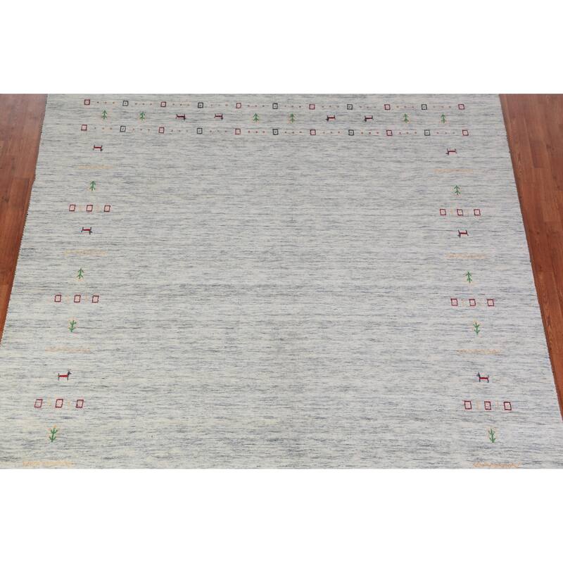 Tribal Gabbeh Indian Area Rug Hand-Knotted Beige Modern Wool Carpet - 8'3" x 9'11"