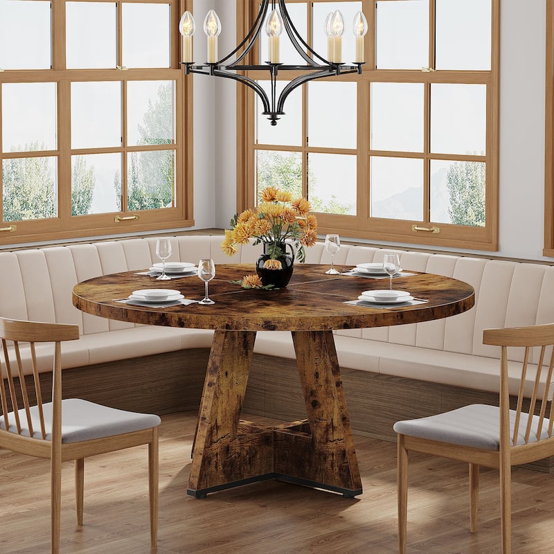 Round Dining Table for 4, 47 Inch Farmhouse Kitchen Table Small Dinner Table