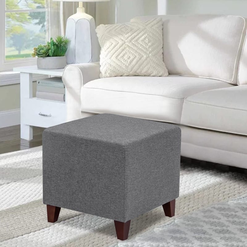 Adeco Simple British Style Cube Ottoman Footstool - Grey - Medium