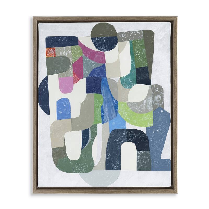 Stupell Retro Geometrics on Grey Framed Floater Canvas Wall Art Design By Coco Good - 17 x 21 - Brown