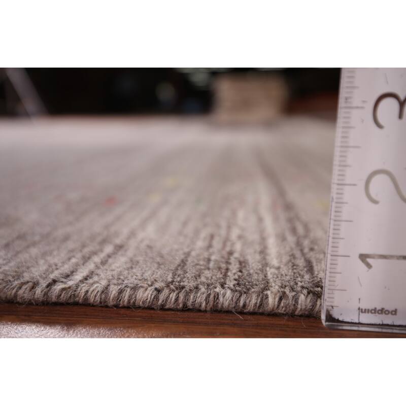 Striped Gabbeh Square Area Rug Hand-Knotted Wool Carpet - 8'1"x 8'0"