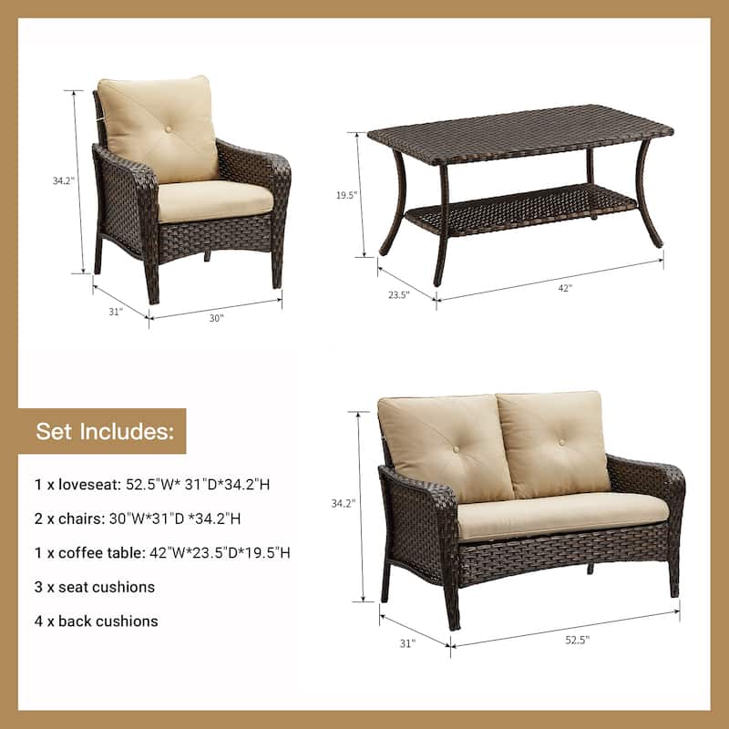Pocassy 4-Piece Patio Wicker Sofa Set with Cushions