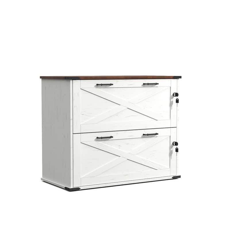 Barn Door Wooden 2 Drawers With Lock 25.79"H