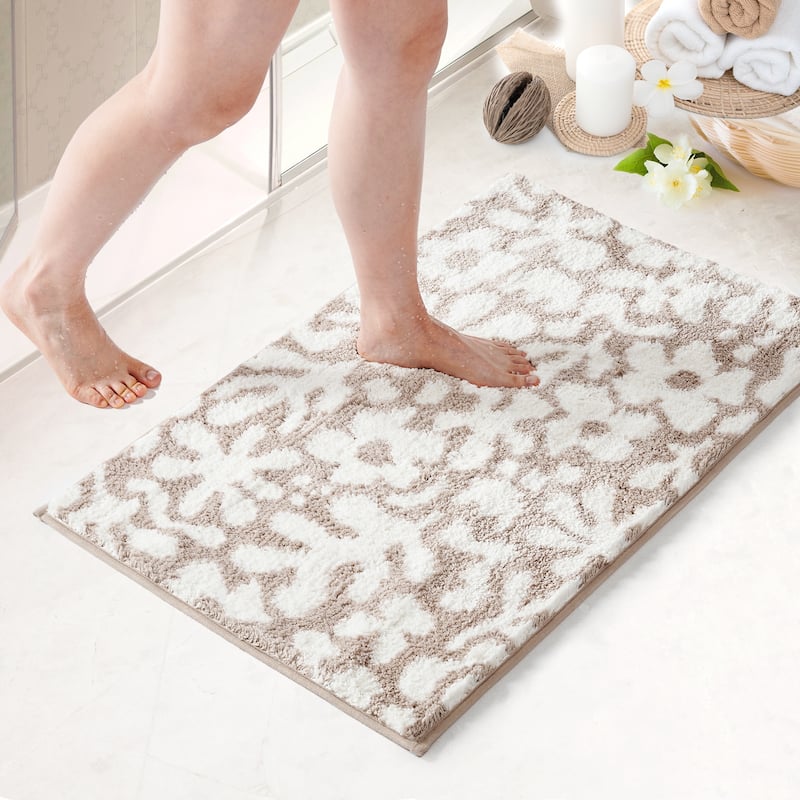 Deconovo Flower Pattern Shower Bathroom Mat Tufted Rug(1 PC) - 20x32 Inch - Light Khaki