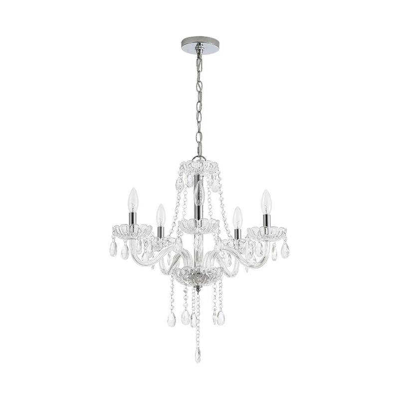 French Glam 5-Light Candle-Style Crystal Chrome Chandelier - 21.3in