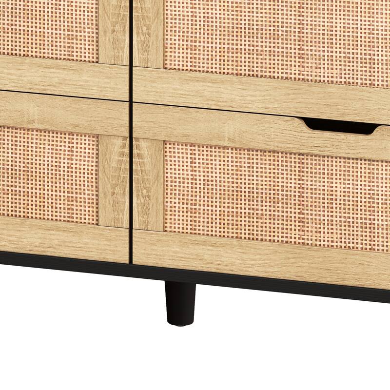 6-Drawers Rattan Storage Cabinet with LED Lights and Power Outlet
