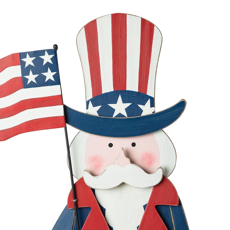 Glitzhome 36"H Wooden Patriotic Uncle Sam Yard Stake Wall Decor Porch Sign